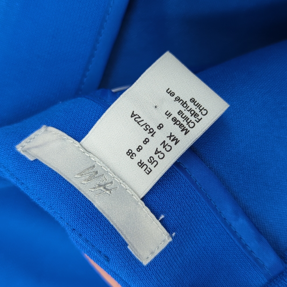 H&M Cobalt Blue Short Skirt Faux Wrap Metal Ring Decorations Sz 8 - Picture 8 of 9